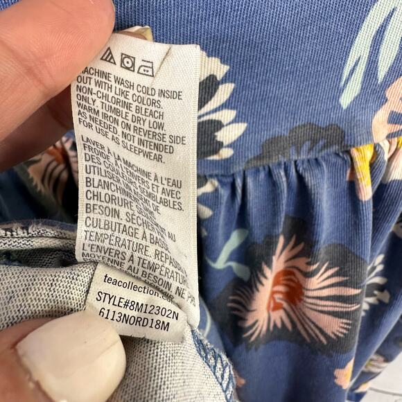 Tea Girls size 3 Floral Printed Short Sleeve Skater Twirling Cotton Dress Blue - Picture 9 of 9